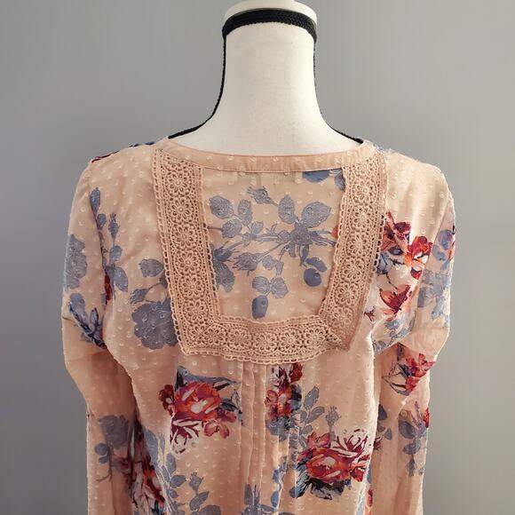 Daniel Rainn Pink Sheer Boho Floral Shirt Top Size M - Picture 5 of 11